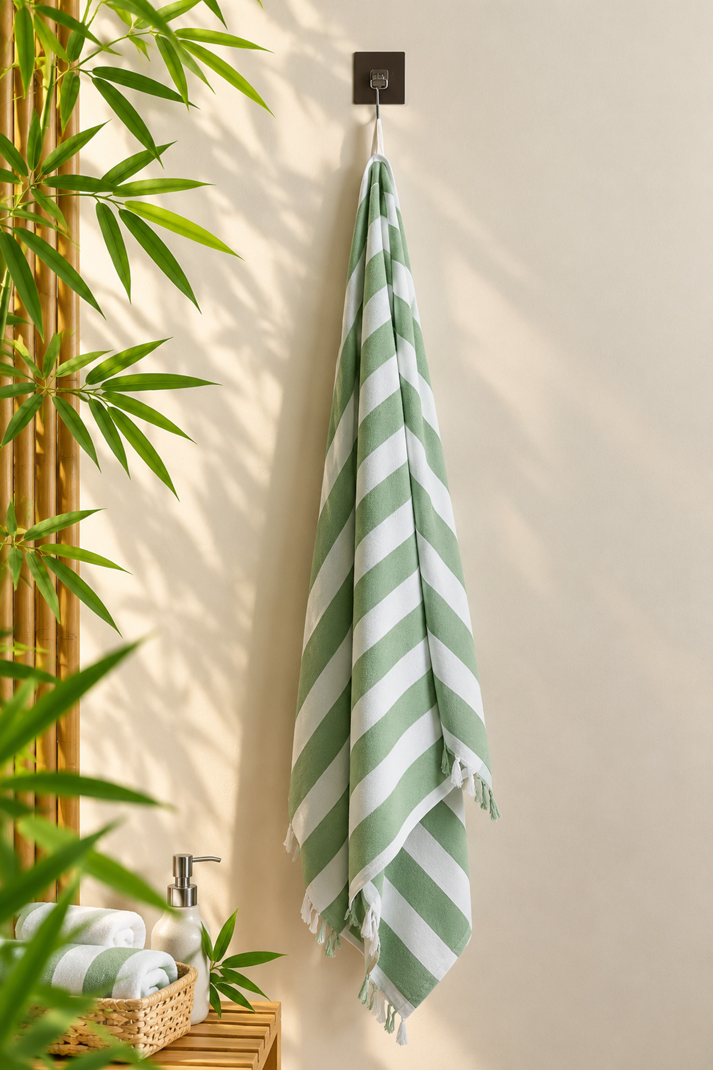 Green Striped Bath towel